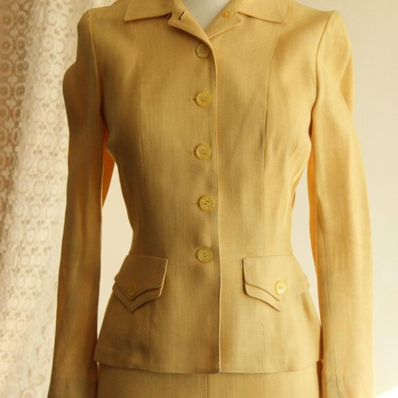 Vintage 1940s Suit, Arthur Jay Yellow Linen Two Piece Skirt And Jacket - Picture 4 of 11